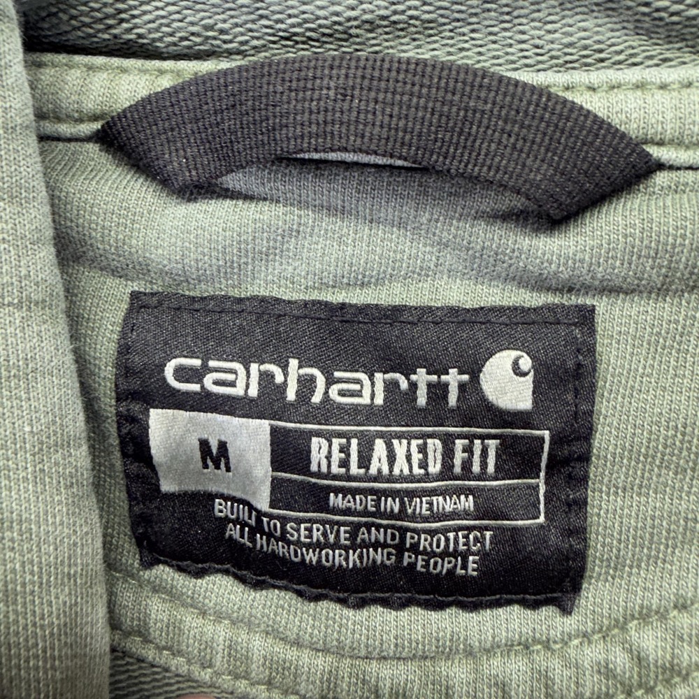 Carhartt Hoodie Mens Medium Green Relaxed Fit Graphic Sleeve Fleece Pullover - Picture 2 of 6